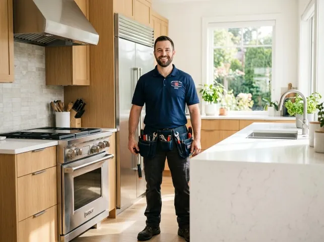 Appliance Repair Hero technician in a Alvin, TX kitchen after an appliance repair